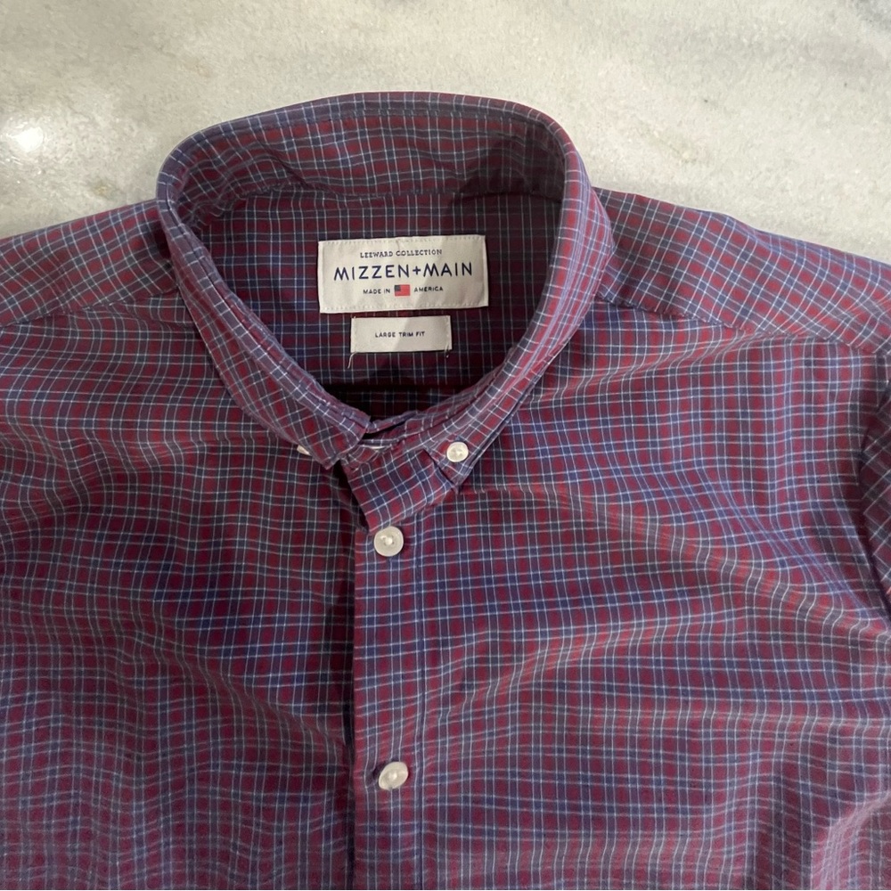 Mizzen+Main Red and White Casual Button Down Shirt - Picture 3 of 5